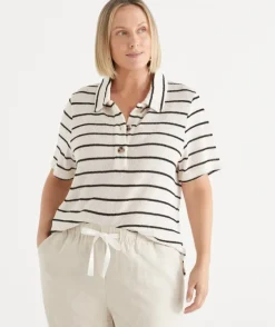 Textured Stripe Polo Top