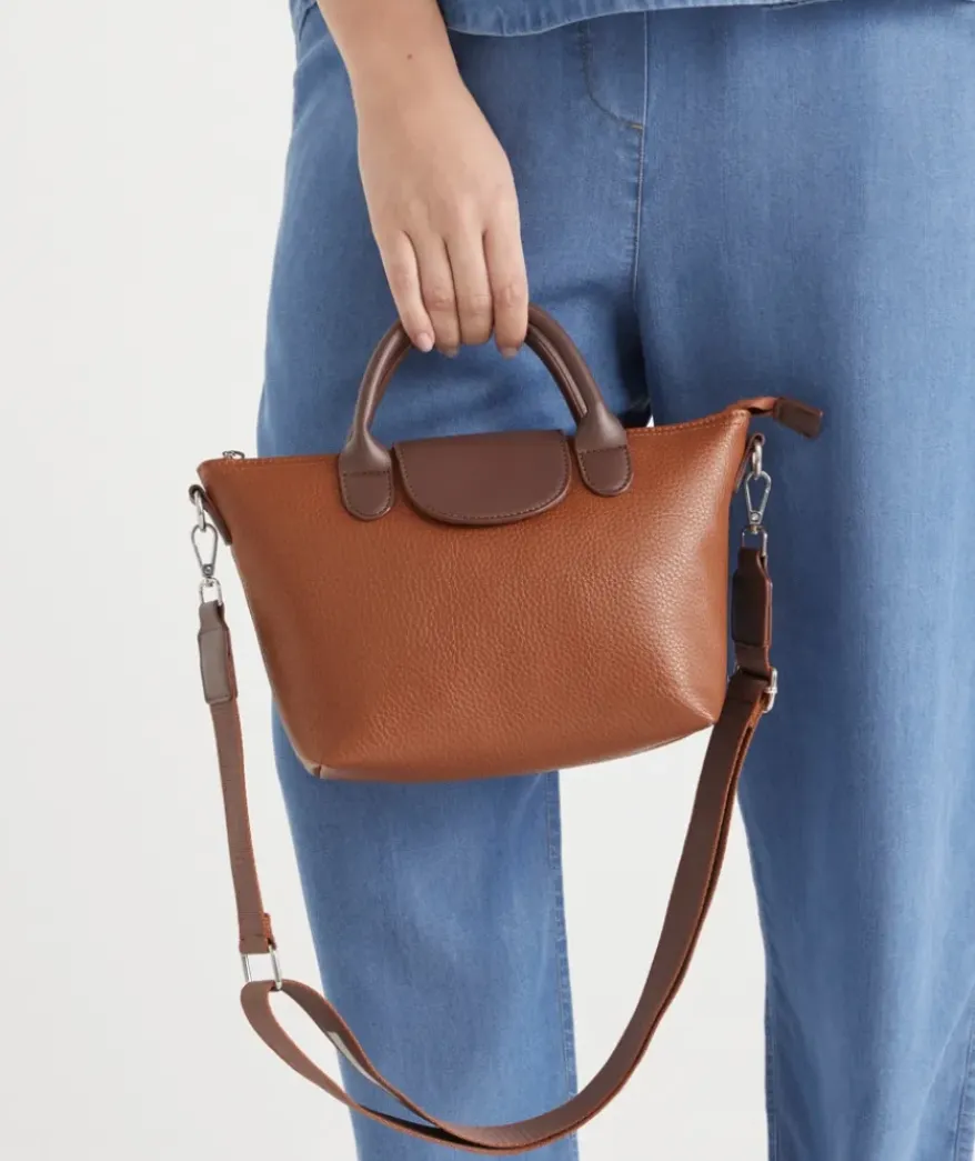 Two-Tone Faux Leather Tote Bag - Brown