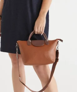 Two-Tone Faux Leather Tote Bag - Brown