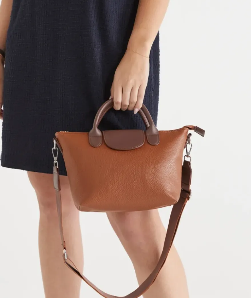 Two-Tone Faux Leather Tote Bag - Brown