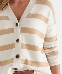 V Neck Contrast Stripe Cardigan