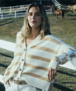 V Neck Contrast Stripe Cardigan