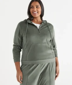 Velour Quarter-Zip Jumper - Light Khaki