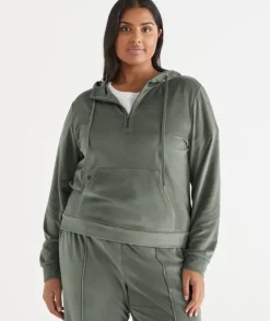 Velour Quarter-Zip Jumper - Light Khaki
