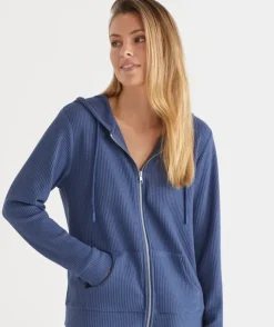 Waffle Zip Through Lounge Hooded Top