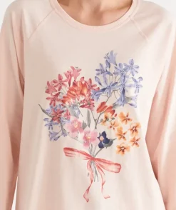 Winter Bloom Floral Long Sleeve Pyjama Top - Pink