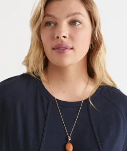 Wooden Pendant Gold Necklace